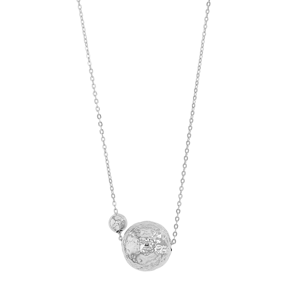 Collier en argent rhodié 925/1000 2 boules martelées