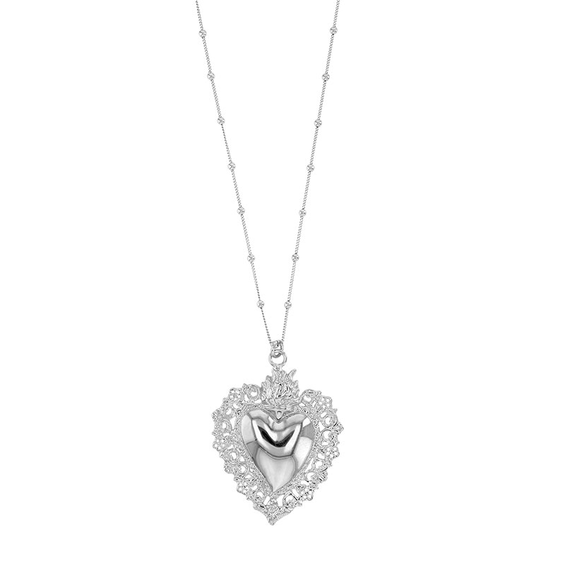 Collier en Argent 925/1000 rhodié - coeur avec dentelle