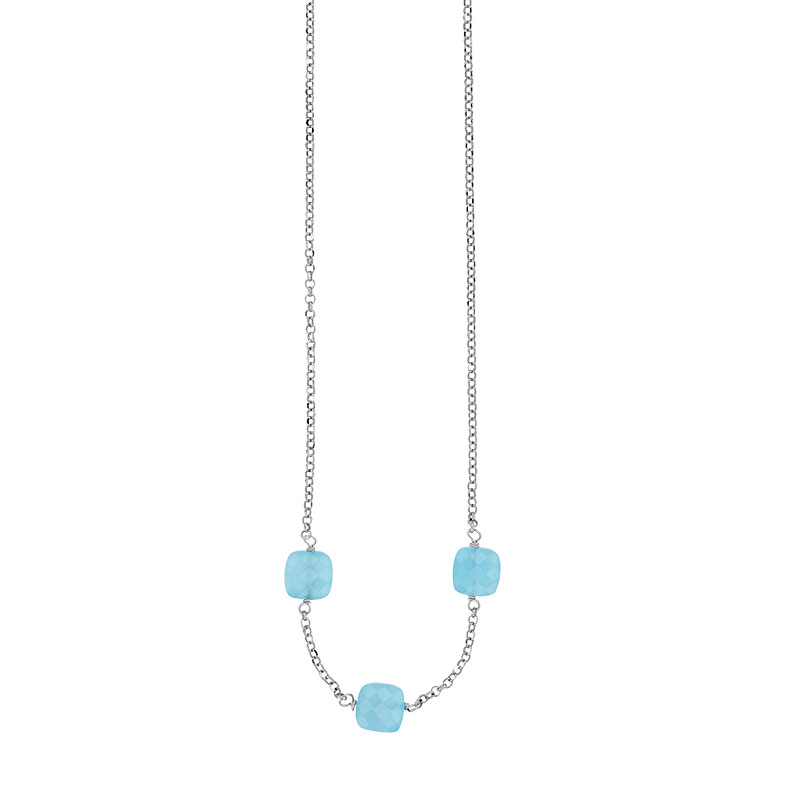 Collier en argent 925/1000 rhodié LIBERA avec Oeil de chat carré à facettes couleur aigue-marine