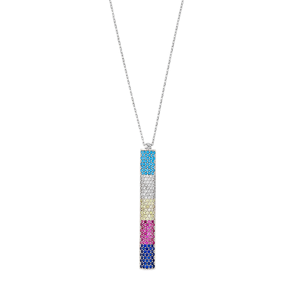 Collier en Argent rhodié 925/1000 turquoises synbthétiques et oxydes de zirconium teintés