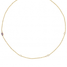 Collier en chaîne boules rondes, oxydes et goutte oxyde de couleur améthyste, argent 925/1000 doré