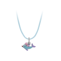 Collier en coton bleu avec pendentif dauphin en Argent 925/1000 rhodié et émail