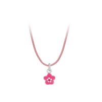 Collier en coton rose avec pendentif fleur en Argent 925/1000 rhodié et émail