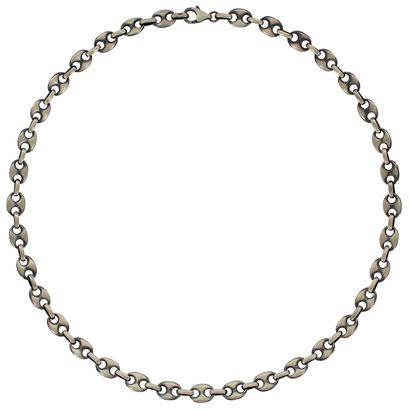 Collier en maille, motif trois grains de café, en argent 925/1000 vieilli