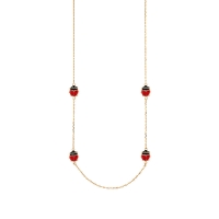 Collier en Or 375/1000 - coccinelles en émail rouge  - 45 cm