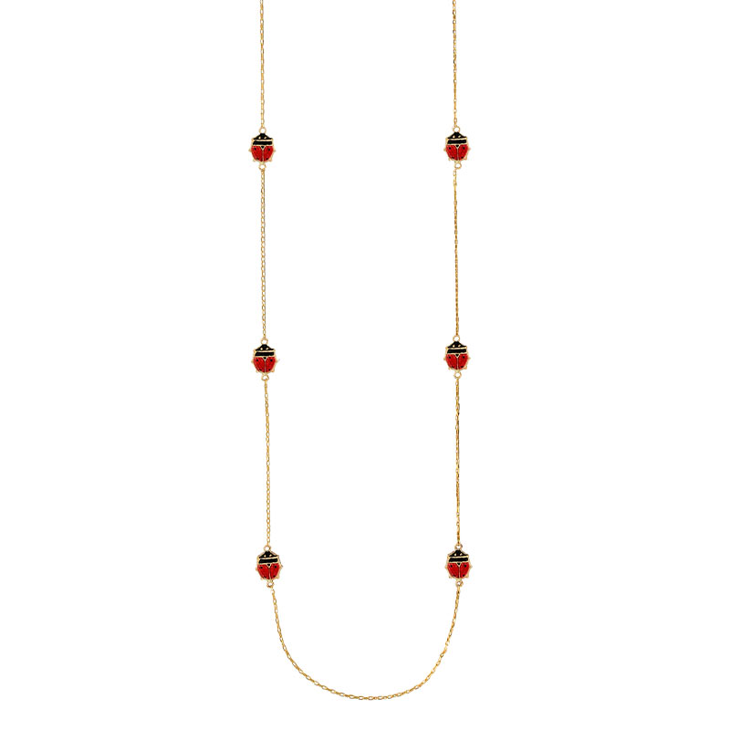 Collier en Or 375/1000 - coccinelles en émail rouge  - 45 cm