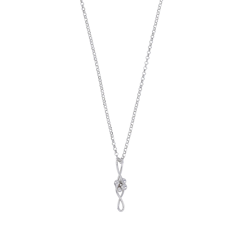 Collier en pendentif double infini et boules maille jaseron, argent 925/1000 rhodié