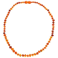 Collier en petites pierres d'ambre couleur cognac, fermoir à vis