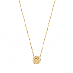 Collier en plaqué or avec rond orné de fleurs gravées