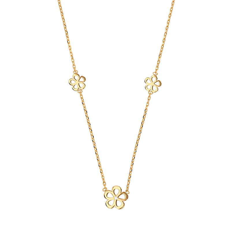 Collier en plaqué or 3 fleurs ajourés avec oxyde de zirconium