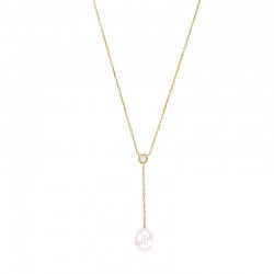 Collier en Y orné d’un diamant de 0,05 ct et d’une perle de culture d’eau douce, Or 375/1000