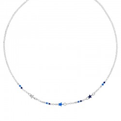 Collier enfant 3 étoiles en émail blanc bleu maille jaseron, argent 925/1000