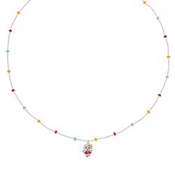 Collier enfant boules et chat en émail jaune rouge blanc bleu argent 925/1000