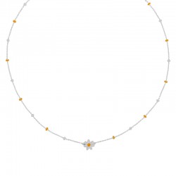 Collier enfant boules et fleur en émail jaune blanc maille forçat, argent 925/1000