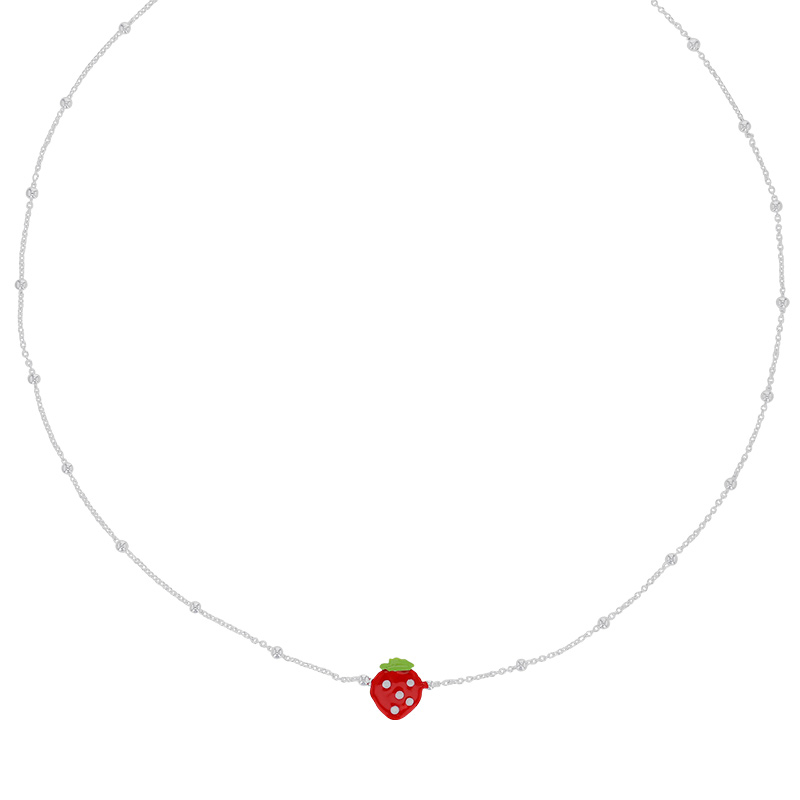Collier enfant boules et fraise en émail vert rouge blanc argent 925/1000