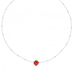 Collier enfant boules et fraise en émail vert rouge blanc argent 925/1000