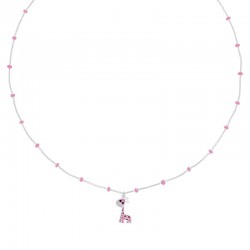 Collier enfant boules et girafe en émail blanc rose rouge maille forçat, argent 925/1000