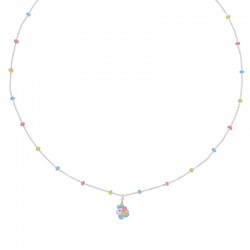 Collier enfant boules et licorne en émail rose bleu jaune argent 925/1000