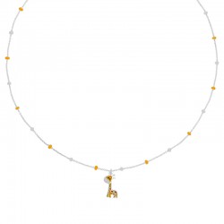 Collier enfant boules et pendentif girafe en émail blanc jaune orange maille forçat, argent 925/1000