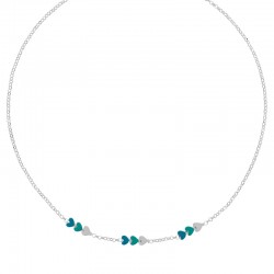 Collier enfant coeurs en émail blanc vert bleu maille jaseron, argent 925/1000
