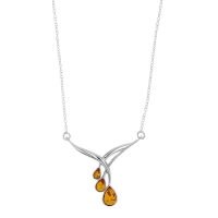 Collier entrelacé en ambre cognac en argent 925/1000 rhodié