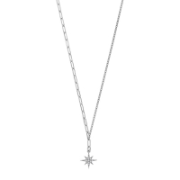 Collier étoile avec oxydes, chaîne maille rectangle et gourmette argent 925/1000 platiné