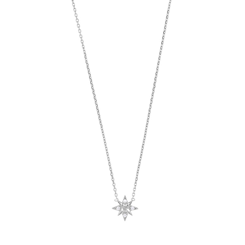 Collier étoile du nord avec oxydes, argent 925/1000 platiné