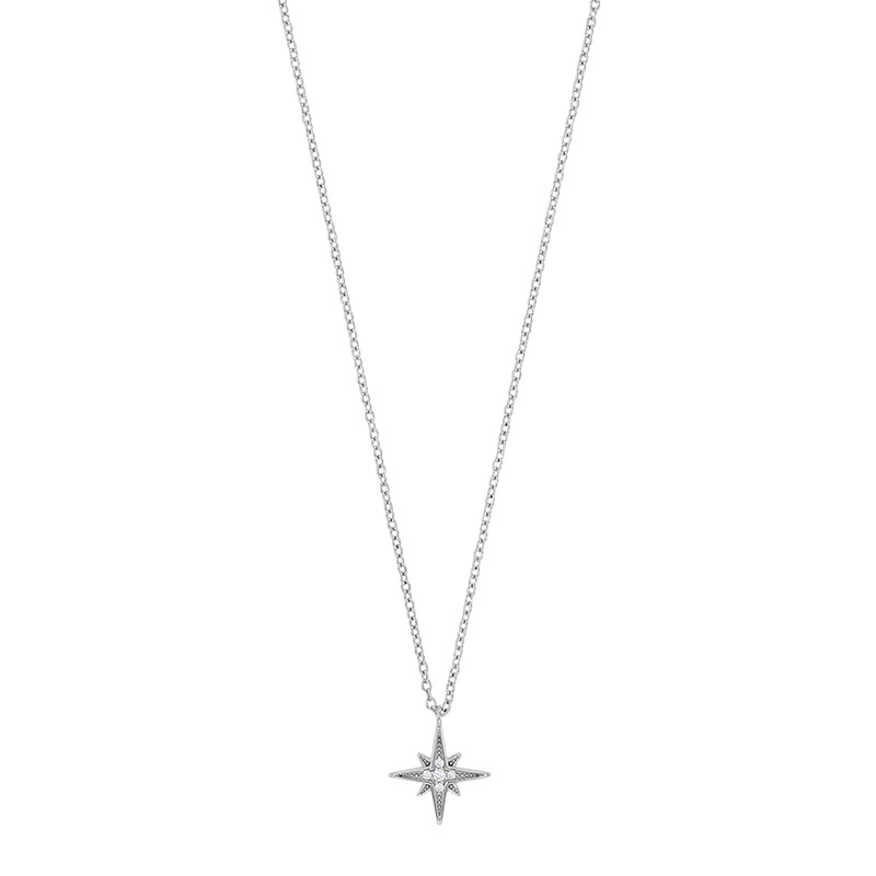 Collier étoile du nord ornée de 4 oxydes, argent 925/1000 rhodié