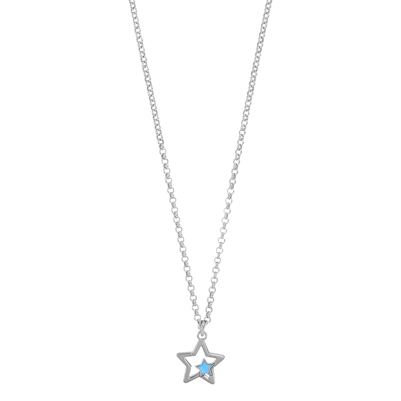 Collier étoiles ajourées, émail bleu turquoise en argent 925/1000 rhodié