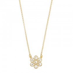 Collier étoiles dans ronds aspect diamanté maille jaseron, argent 925/1000 doré