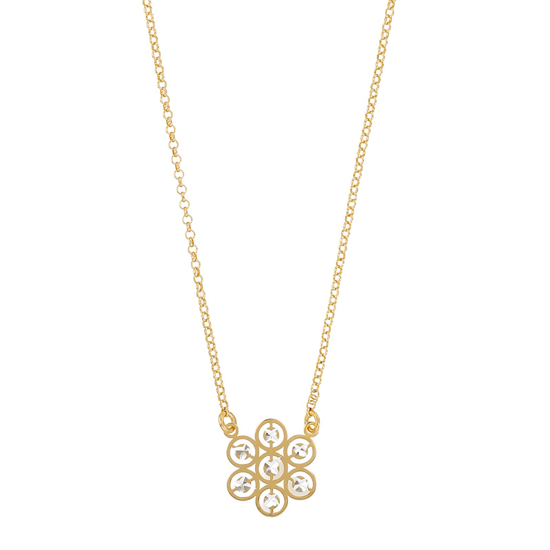 Collier étoiles dans ronds aspect diamanté maille jaseron, argent 925/1000 doré