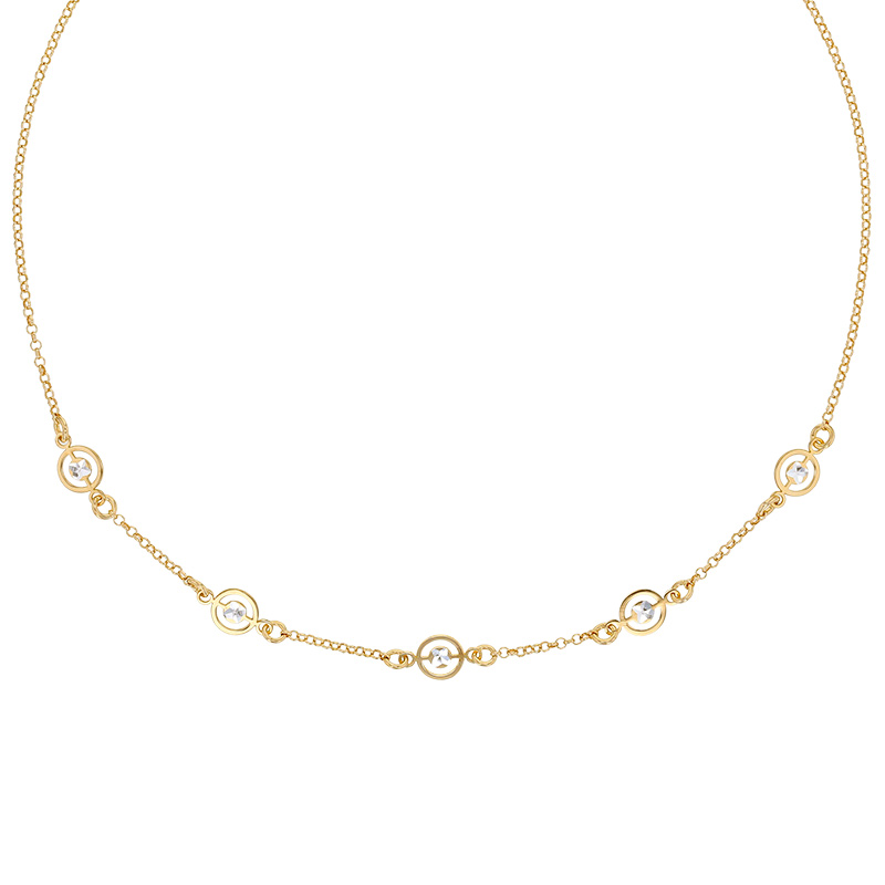 Collier étoiles dans ronds aspect diamanté maille jaseron argent 925/1000 doré