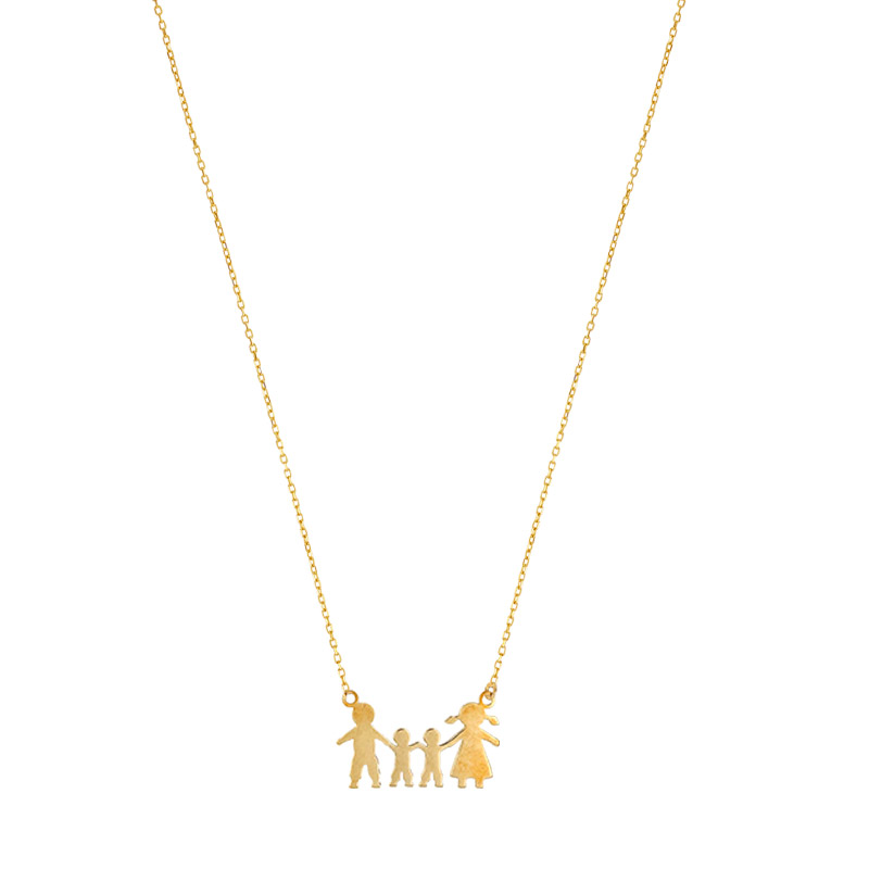 Collier Famille parents et 2 enfants en Or 375/1000