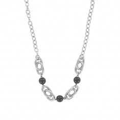 Collier femme acier et boules noires 45cm