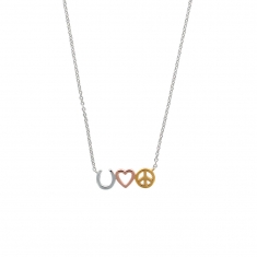 Collier fer à cheval, coeur et Peace & Love en argent doré rose et doré rhodié 925/1000