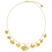 Collier feuilles de Ginkgo pendantes, argent 925/1000 doré