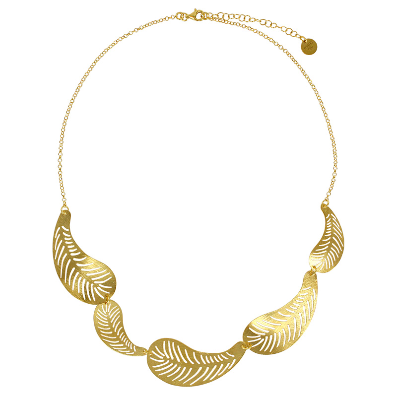 Collier 5 feuilles liées, argent 925/1000 doré