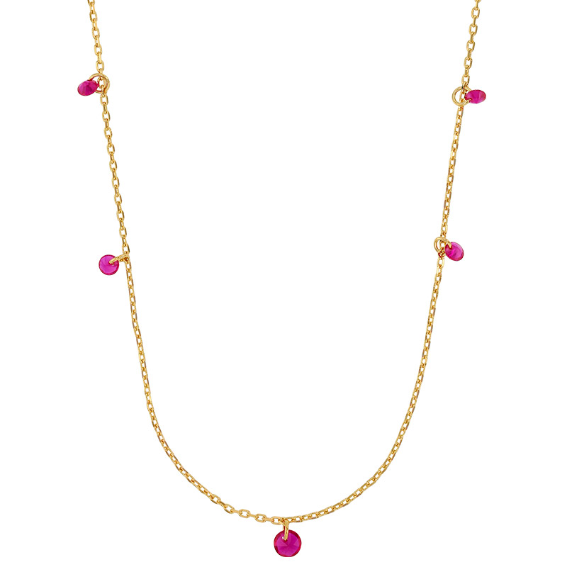 Collier fin plaqué or, petites pampilles en oxydes rouge rubis