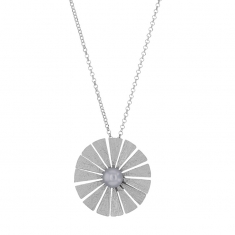 Collier fleur aspect ciselé, perle de culture d'eau douce, argent 925/1000 rhodié