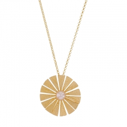 Collier fleur aspect ciselé, perle de culture d'eau douce, argent 925/1000 rhodié