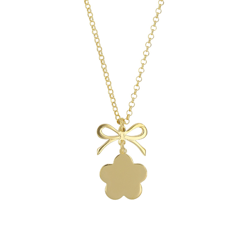 Collier fleur avec noeud en argent 925/1000 doré