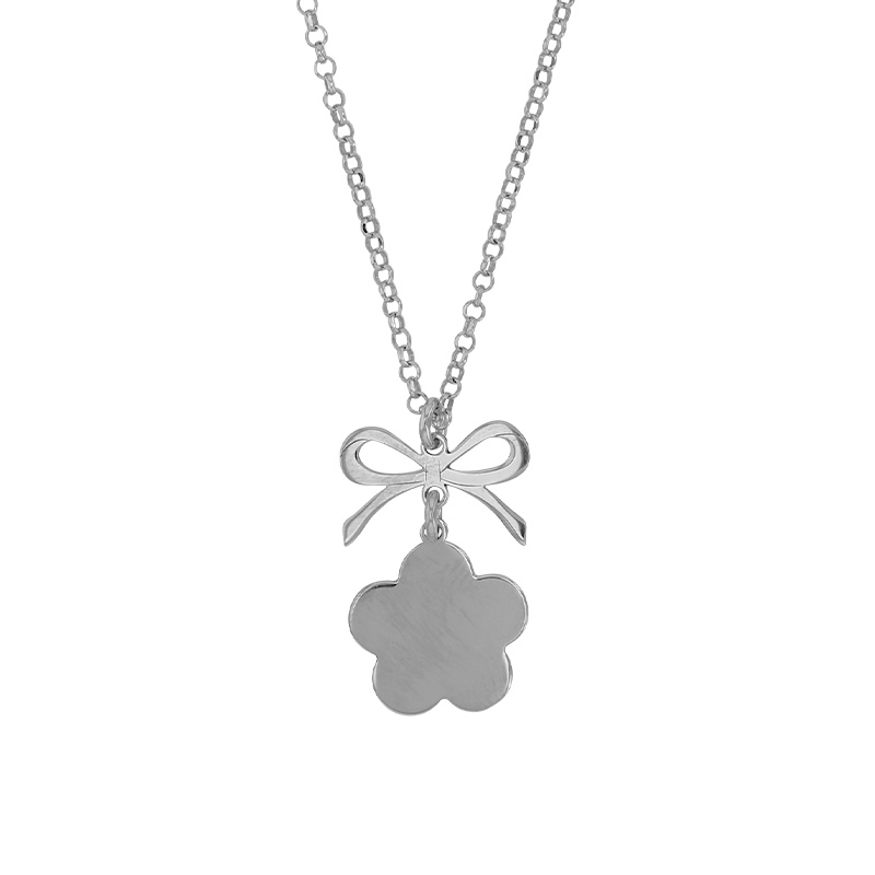 Collier fleur avec noeud en argent 925/1000 rhodié