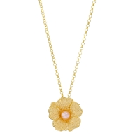 Collier fleur avec perle de culture d'eau douce, argent 925/1000 doré