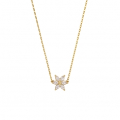 Collier fleur avec pétales sertis d'oxydes, plaqué or