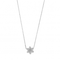 Collier fleur en relief, argent 925/1000 rhodié