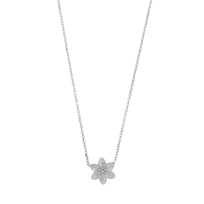 Collier fleur en relief, argent 925/1000 rhodié