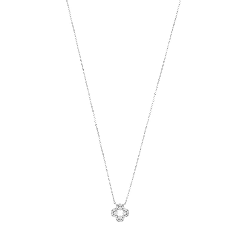 Collier fleur ornée d’oxydes en argent 925/1000 rhodié