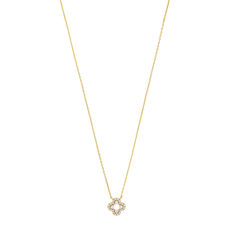Collier fleur ornée d’oxydes en argent 925/1000 rhodié