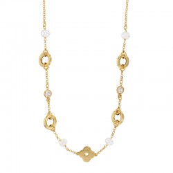 Collier fleur, 4 perles de culture d'eau douce, 4 ronds et 2 oxydes, argent 925/1000 doré