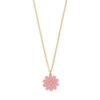 Collier fleur pétales émail rose, argent 925/1000 doré